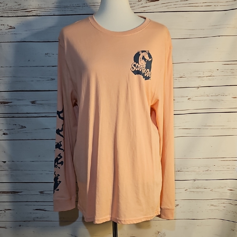Scooby Doo Graphic Long Sleeve Shirt Peach Blue Cartoon Mens L